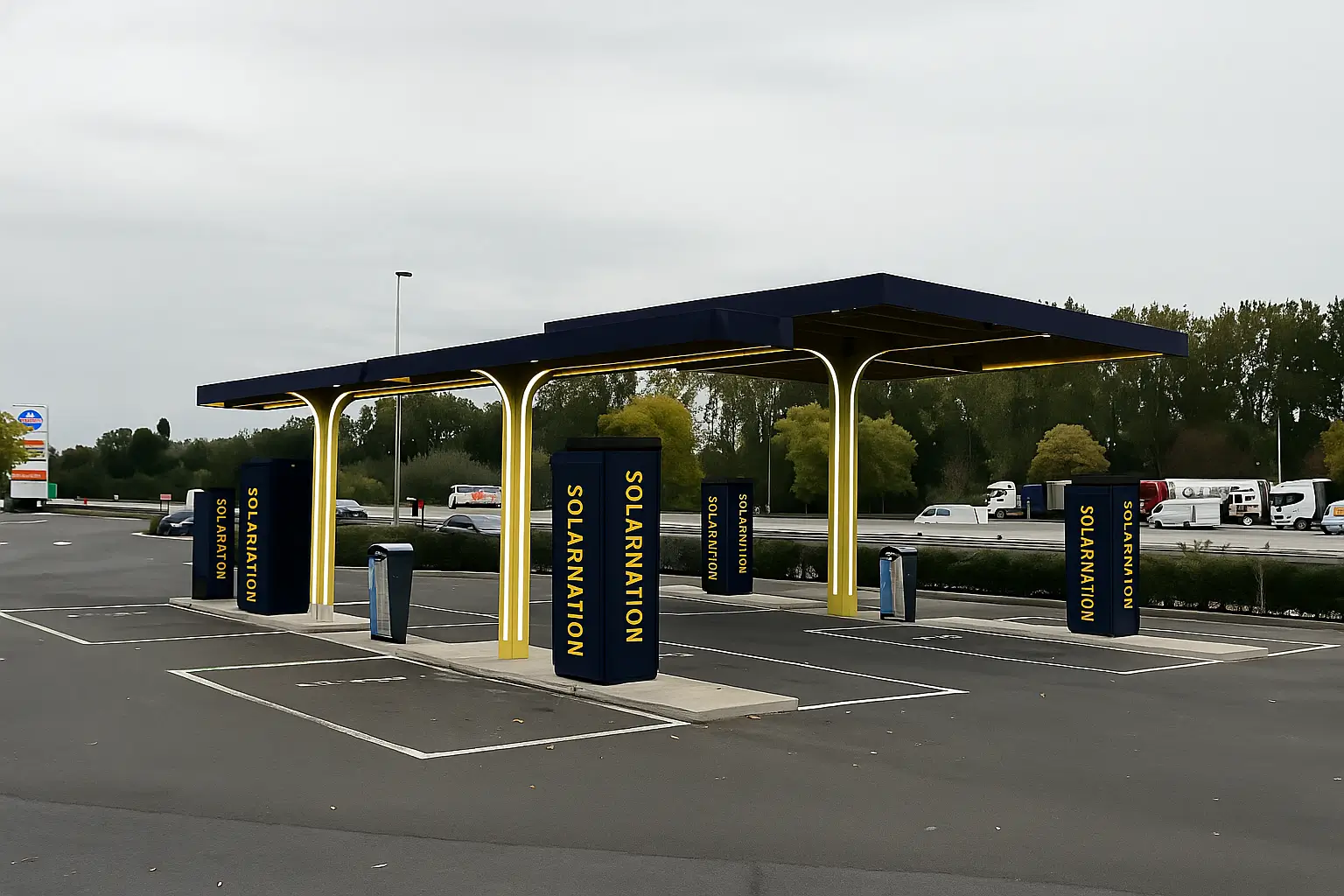 Solarnation EV-laadpark met snellaadstations en solar carport voor bedrijven in België
