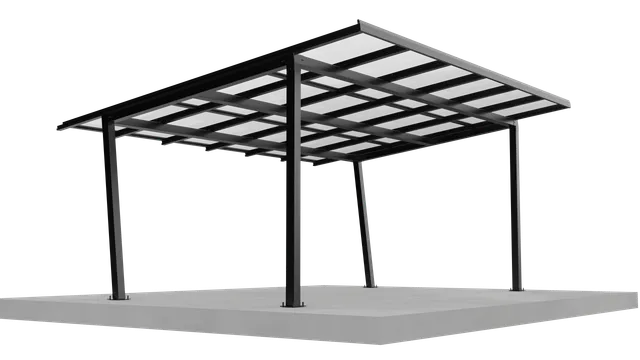 Dubbele solar carport frame render — modulair uitbreidbaar van single naar double