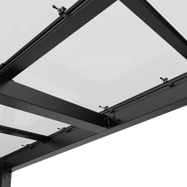 Solar carport klemsysteem detail — bekabeling standaard voorbereid voor laadpaal