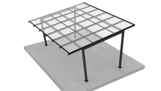 Solar carport zijaanzicht render — alternatief voor dakpanelen met optimale helling