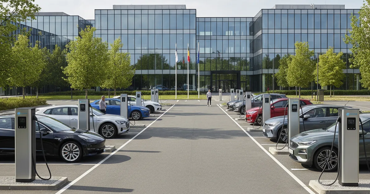 Rij commerciële laadpalen op een bedrijfsparkeerplaats