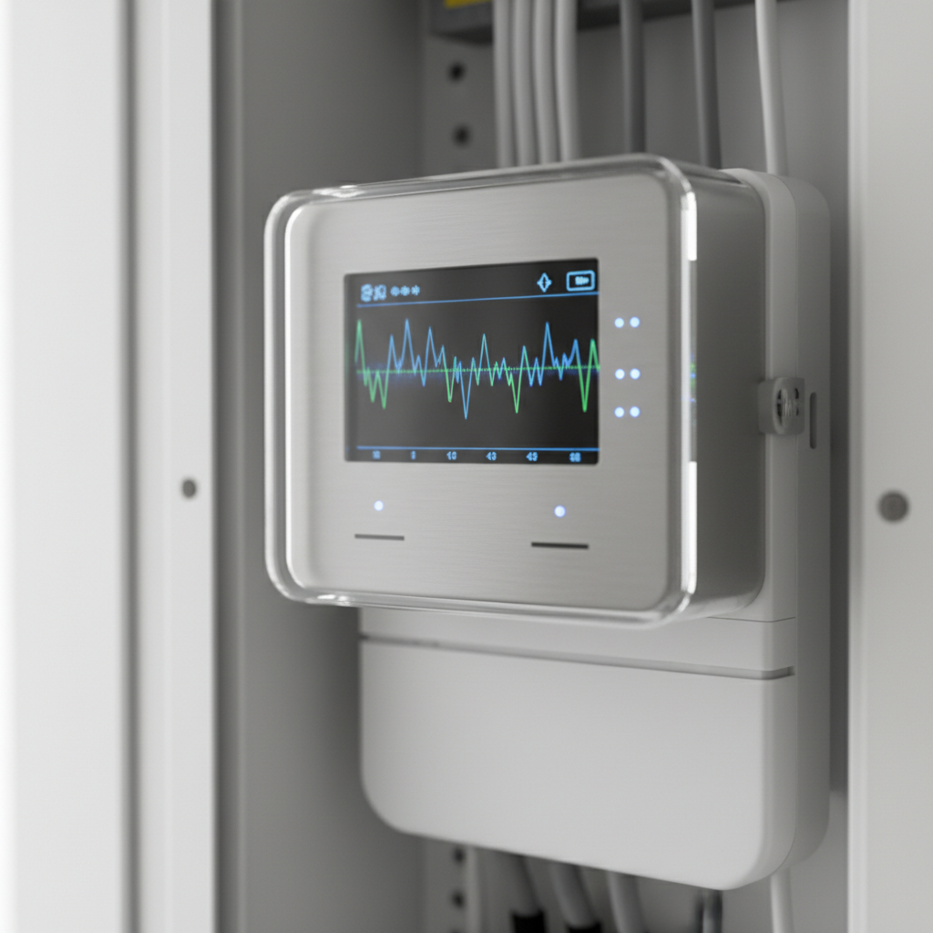 Slimme digitale meter met prijsgrafiek in een Belgische meterkast — vereist voor een dynamisch contract