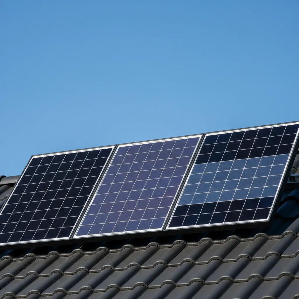 Verschillende soorten moderne zonnepanelen naast elkaar op een dak - TOPCon en back contact technologie