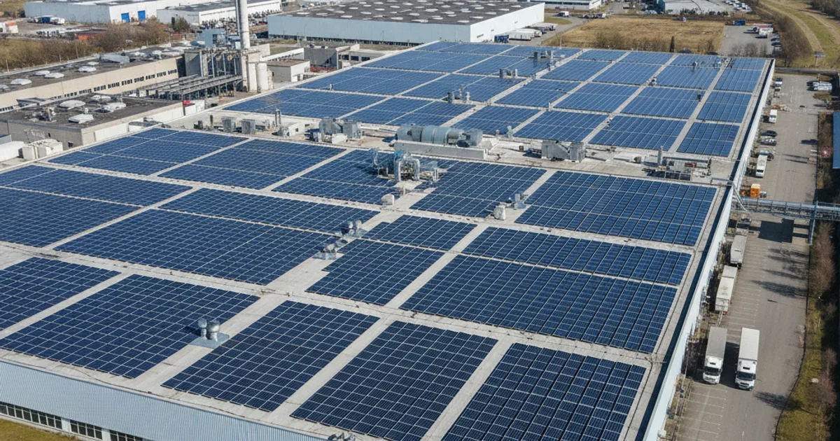 Grote commerciële zonnepaneelinstallatie op een plat dak van een Belgisch bedrijf