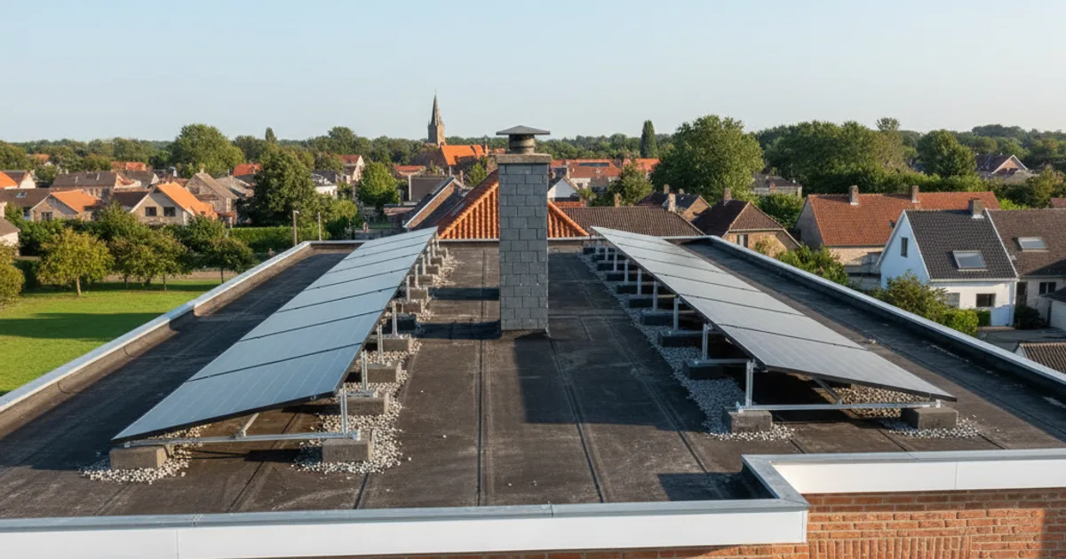 Zonnepanelen in oost-west opstelling op een plat dak