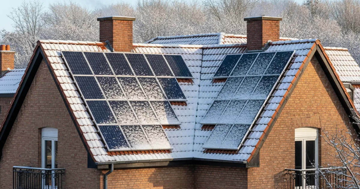 Zonnepanelen op een Belgisch dak met een laagje sneeuw